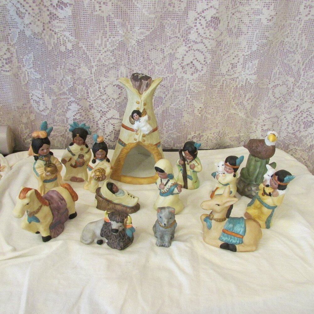 14 pc Native American  Christmas Nativity Set